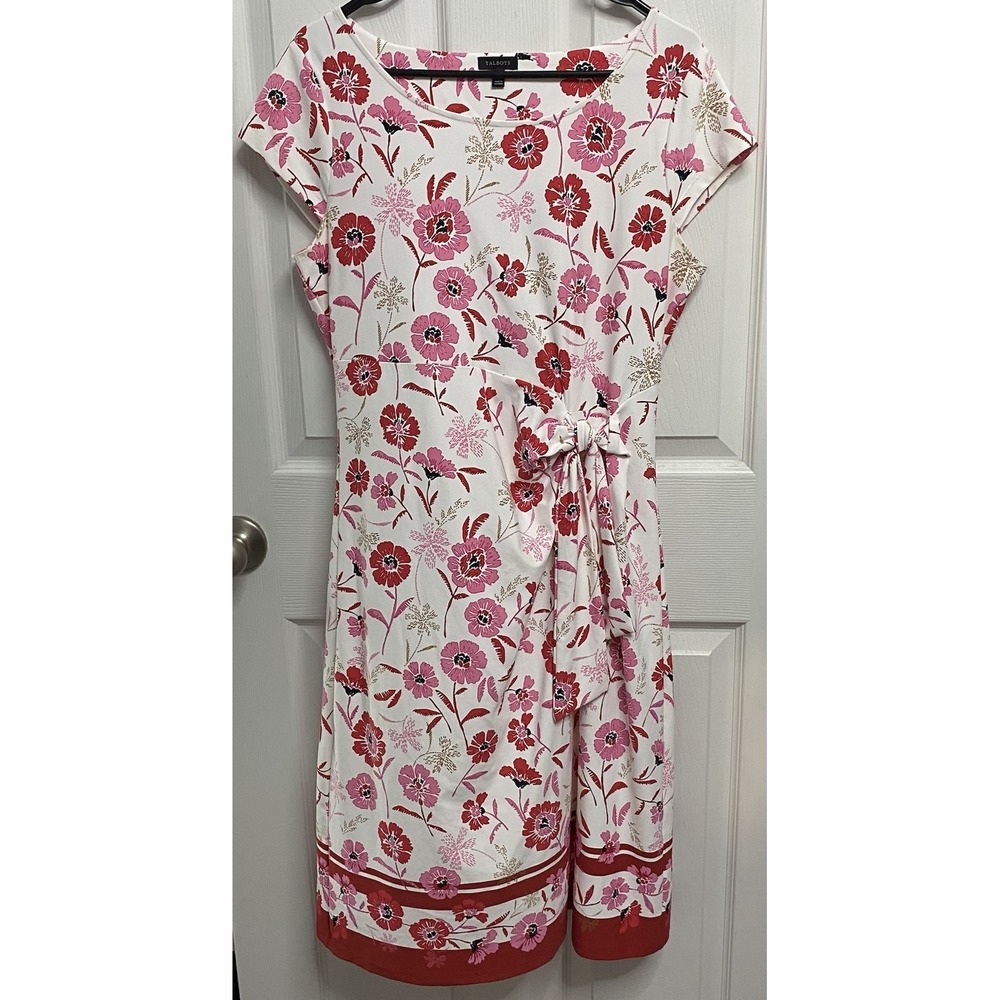 Talbots Womens Effortless Jersey Bella Faux Wrap Floral Dress Pink&White M